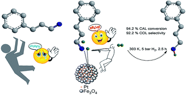 Graphical abstract: One-pot redox synthesis of Pt/Fe3O4 catalyst for efficiently chemoselective hydrogenation of cinnamaldehyde