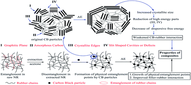 Graphical abstract: Effect of acetone extract from natural rubber on the structure and interface interaction in NR/CB composites