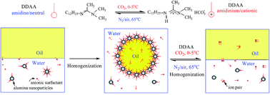 Graphical abstract: CO2/N2 triggered switchable Pickering emulsions stabilized by alumina nanoparticles in combination with a conventional anionic surfactant