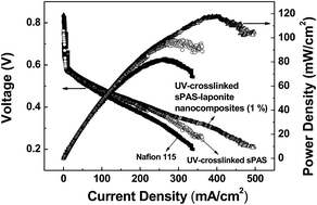 Graphical abstract: UV-crosslinked poly(arylene ether sulfone) – LAPONITE® nanocomposites for proton exchange membranes