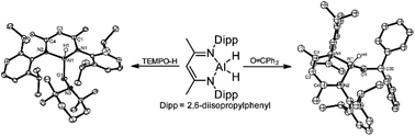 Graphical abstract: Reaction of sterically encumbered phenols, TEMPO-H, and organocarbonyl insertion reactions with L-AlH2 (L = HC(MeCNDipp)2, Dipp = 2,6-diisopropylphenyl)