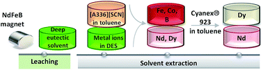 Graphical abstract: Separation of rare earths and other valuable metals from deep-eutectic solvents: a new alternative for the recycling of used NdFeB magnets