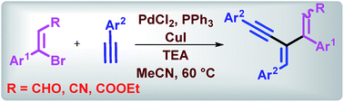 Graphical abstract: Synthesis of functionalized unsymmetrical 1,3-butadiene-3-yne derivatives from β-halo styrene derivatives and their application in the synthesis of trisubstituted pyridines