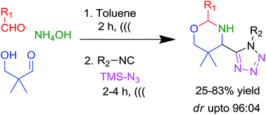 Graphical abstract: Diastereoselective one pot five-component reaction toward 4-(tetrazole)-1,3-oxazinanes