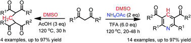 Graphical abstract: Acid-promoted oxidative methylenation of 1,3-dicarbonyl compounds with DMSO: application to the three-component synthesis of Hantzsch-type pyridines