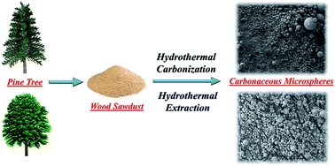 Graphical abstract: Production of carbonaceous microspheres from wood sawdust by a novel hydrothermal carbonization and extraction method