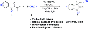 Graphical abstract: Visible-light induced tandem radical cyanomethylation and cyclization of N-aryl acrylamides: access to cyanomethylated oxindoles