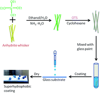 Graphical abstract: Surface modification of anhydrite whiskers and their potential application for durable superhydrophobic coatings