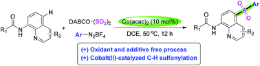 Graphical abstract: Cobalt(ii)-catalyzed remote C5-selective C–H sulfonylation of quinolines via insertion of sulfur dioxide