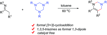 Graphical abstract: Catalyst-free synthesis of tetrahydropyrimidines via formal [3+3]-cycloaddition of imines with 1,3,5-hexahydro-1,3,5-triazines