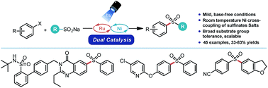 Graphical abstract: Engaging sulfinate salts via Ni/photoredox dual catalysis enables facile Csp2–SO2R coupling