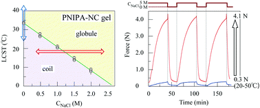 Graphical abstract: Reversible generation of large retractive tensile forces in isometric chemo-mechanical actuators composed of nanocomposite hydrogels and aqueous NaCl solutions