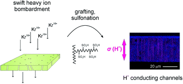 Graphical abstract: Membrane architecture with ion-conducting channels through swift heavy ion induced graft copolymerization