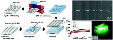 Graphical abstract: Facile patterning using dry film photo-resists for flexible electronics: Ag nanowire networks and carbon nanotube networks