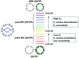 Graphical abstract: 1,4-Azaborine as a controller of triplet energy, exciton distribution, and aromaticity in [6]cycloparaphenylenes