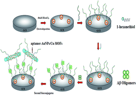 Graphical abstract: A sensitive aptasensor for the detection of β-amyloid oligomers based on metal–organic frameworks as electrochemical signal probes