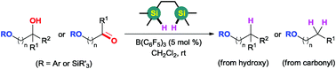 Graphical abstract: Chemoselective deoxygenation of ether-substituted alcohols and carbonyl compounds by B(C6F5)3-catalyzed reduction with (HMe2SiCH2)2