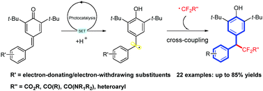 Graphical abstract: A new approach to access difluoroalkylated diarylmethanes via visible-light photocatalytic cross-coupling reactions