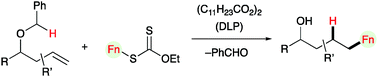 Graphical abstract: Use of a benzyl ether as a traceless hydrogen donor in the anti-Markovnikov hydrofunctionalization of alkenes with xanthates