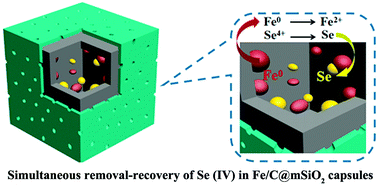 Graphical abstract: Iron nanoparticles in capsules: derived from mesoporous silica-protected Prussian blue microcubes for efficient selenium removal