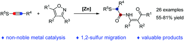 Graphical abstract: Zinc-catalyzed reaction of isoxazoles with thioynol ethers involving an unprecedented 1,2-sulfur migration