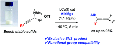 Graphical abstract: Copper-catalysed cross-coupling of alkyl Grignard reagents and propargylic ammonium salts: stereospecific synthesis of allenes
