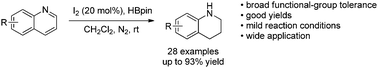 Graphical abstract: Iodine catalyzed reduction of quinolines under mild reaction conditions