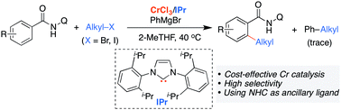 Graphical abstract: N-Heterocyclic carbene–chromium-catalyzed alkylative cross-coupling of benzamide derivatives with aliphatic bromides