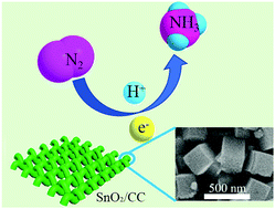 Graphical abstract: Ambient NH3 synthesis via electrochemical reduction of N2 over cubic sub-micron SnO2 particles