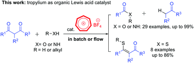 Graphical abstract: An efficient method for retro-Claisen-type C–C bond cleavage of diketones with tropylium catalyst