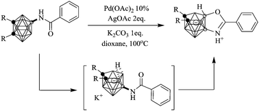 Graphical abstract: A facile approach for the synthesis of nido-carborane fused oxazoles via one pot deboronation/cyclization of 9-amide-o-carboranes