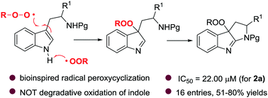 Graphical abstract: Bioinspired radical cyclization of tryptamines: synthesis of peroxypyrroloindolenines as potential anti-cancer agents