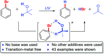 Graphical abstract: Hydrogen bonding promoted simple and clean photo-induced reduction of C–X bond with isopropanol