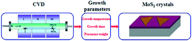 Graphical abstract: The effect of the experimental parameters on the growth of MoS2 flakes