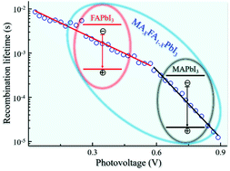 Graphical abstract: Charge carrier recombination dynamics in a bi-cationic perovskite solar cell