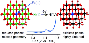 Graphical abstract: Geometric distortions in nickel (oxy)hydroxide electrocatalysts by redox inactive iron ions