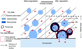 Graphical abstract: Mechanisms limiting the release of TiO2 nanomaterials during photocatalytic cement alteration: the role of surface charge and porous network morphology