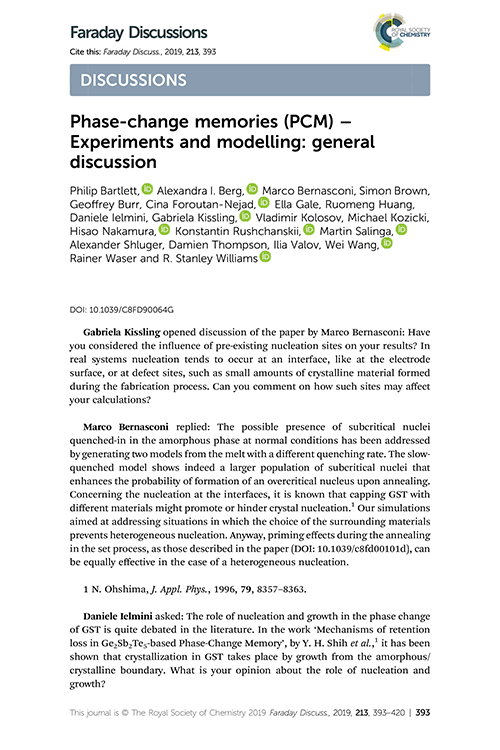 Phase-change memories (PCM) – Experiments and modelling: general discussion