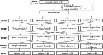 Graphical abstract: Differential responses of endothelial integrity upon the intake of microencapsulated garlic, tomato extract or a mixture: a single-intake, randomized, double-blind, placebo-controlled crossover trial