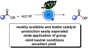 Graphical abstract: Facile, highly efficient and environmentally friendly transesterification mediated by platinum dioxide and nickel oxide under essentially neutral conditions