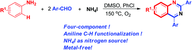 Graphical abstract: Four-component quinazoline synthesis from simple anilines, aromatic aldehydes and ammonium iodide under metal-free conditions