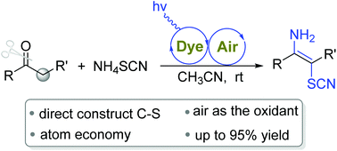 Graphical abstract: Visible-light-promoted aerobic metal-free aminothiocyanation of activated ketones