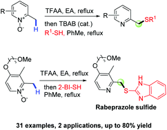 Graphical abstract: Metal- and base-free regioselective thiolation of the methyl C(sp3)–H bond in 2-picoline N-oxides
