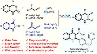 Graphical abstract: Eco-friendly decarboxylative cyclization in water: practical access to the anti-malarial 4-quinolones