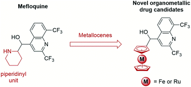 Graphical abstract: Synthesis, characterization and biological activity of organometallic derivatives of the antimalarial drug mefloquine as new antischistosomal drug candidates