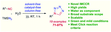 Graphical abstract: Isocyanide based multicomponent click reactions: a green and improved synthesis of 1-substituted 1H-1,2,3,4-tetrazoles