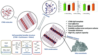 Graphical abstract: Solution-phase synthesis of two-dimensional silica nanosheets using soft templates and their applications in CO2 capture