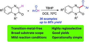 Graphical abstract: Metal-free oxidative coupling of quinoxalin-2(1H)-ones with arylaldehydes leading to 3-acylated quinoxalin-2(1H)-ones