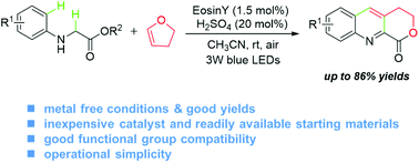 Graphical abstract: Metal-free photocatalyzed aerobic oxidative Csp3–H functionalization of glycine derivatives: one-step generation of quinoline-fused lactones