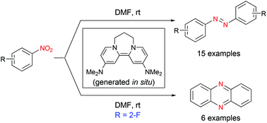 Graphical abstract: Super electron donor-mediated reductive transformation of nitrobenzenes: a novel strategy to synthesize azobenzenes and phenazines